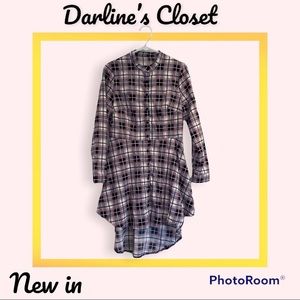 Multicolor Plaid longsleeve Hi-low Dress/Shirt.